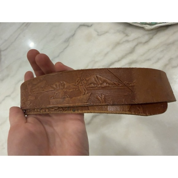 Vintage Belt Tooled Leather Fish Western Belt "BOB" 36 USA - Picture 5 of 11